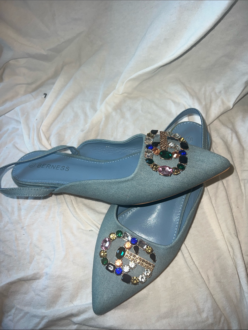 Berness Blue Embellished Pointed-Toe Slingback Flats Size7.5 Denim